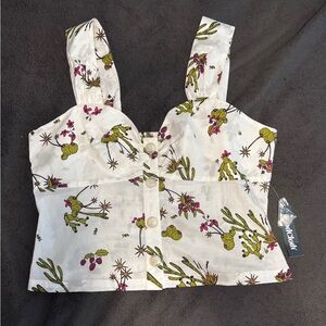 White Crop Tank Top with cactus Sweetheart Neckline 16 inches